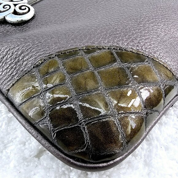 BRIGHTON Pewter Pebble Faux Patent Croc Leather Adjustable Strap Crossbody - Picture 6 of 15